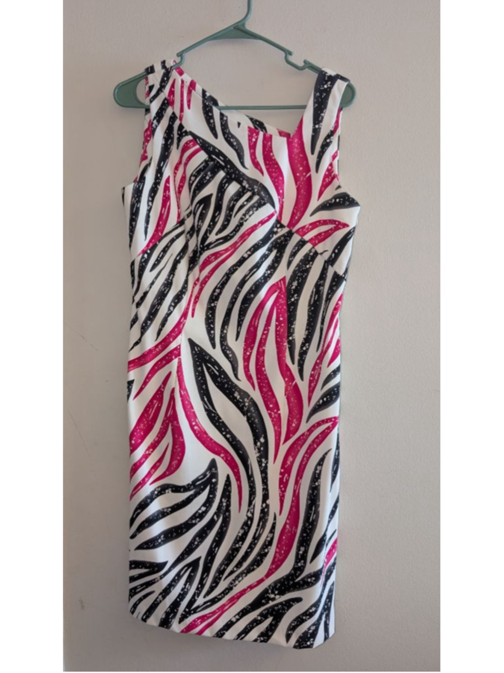 Dressbarn Zebra Print Sleeveless Dress Size 12 White Black Pink, Women's